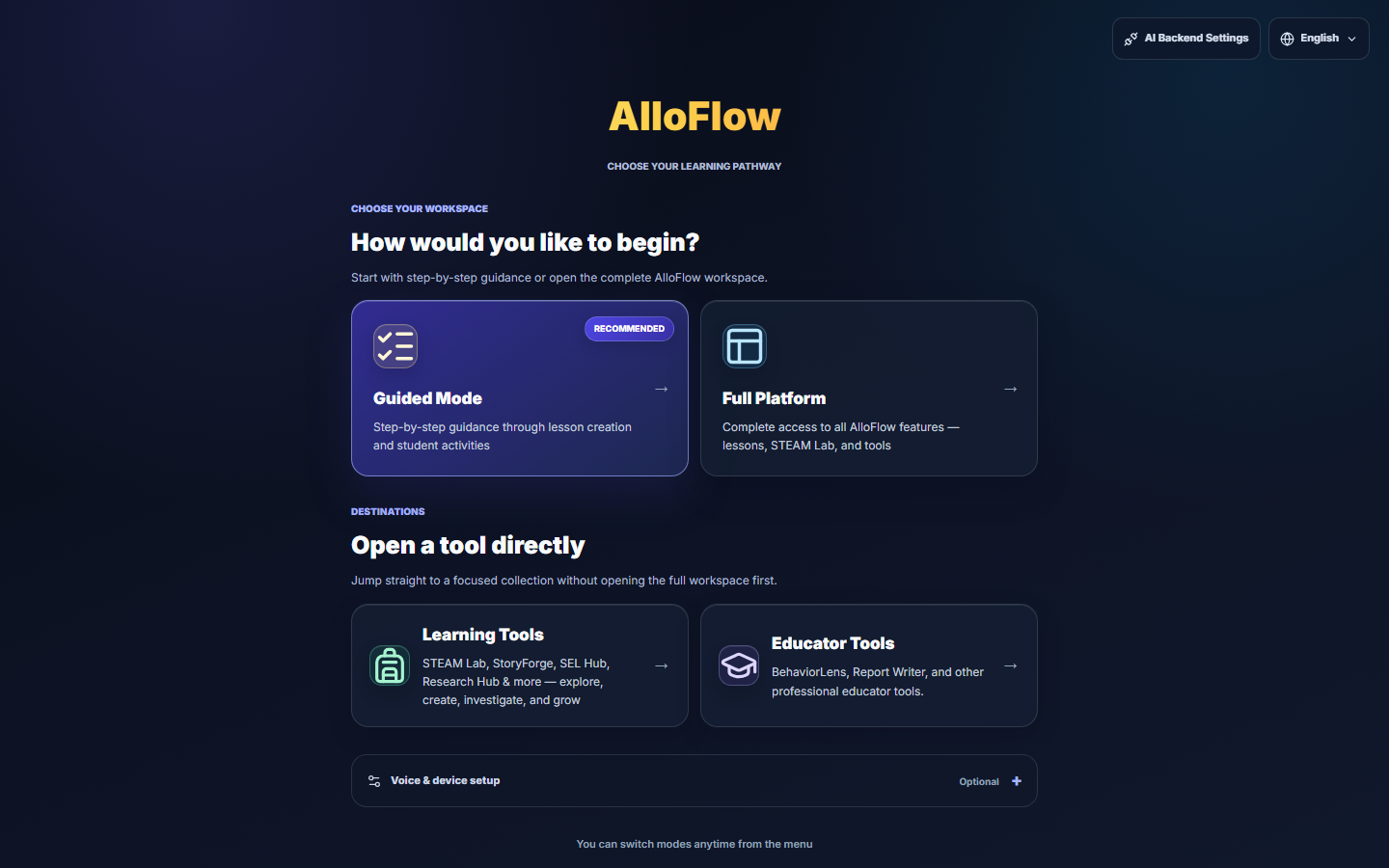 AlloFlow Launch Pad with Guided Mode, Full Platform, Learning Tools, and Educator Tools
