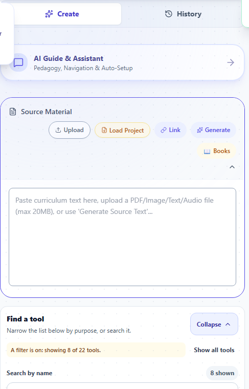 The Find a tool panel with its purpose filters and the tool list